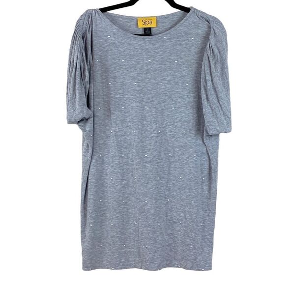 St John Spa Gray Heather Embellished Oversized Tunic Top Mini Dress Sz P/XS - Picture 1 of 12